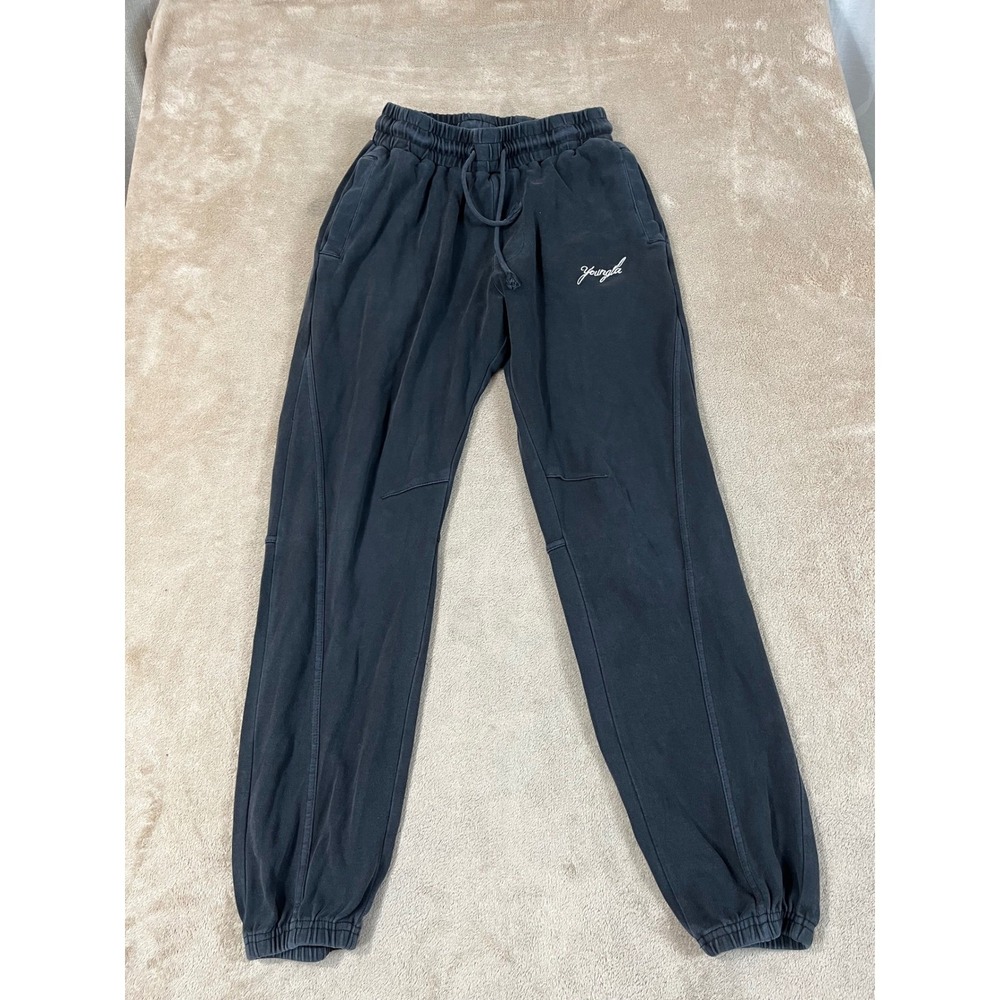 YoungLA Jogger Sweatpants Men's Small Black Cotton Embroidered Logo GOOD